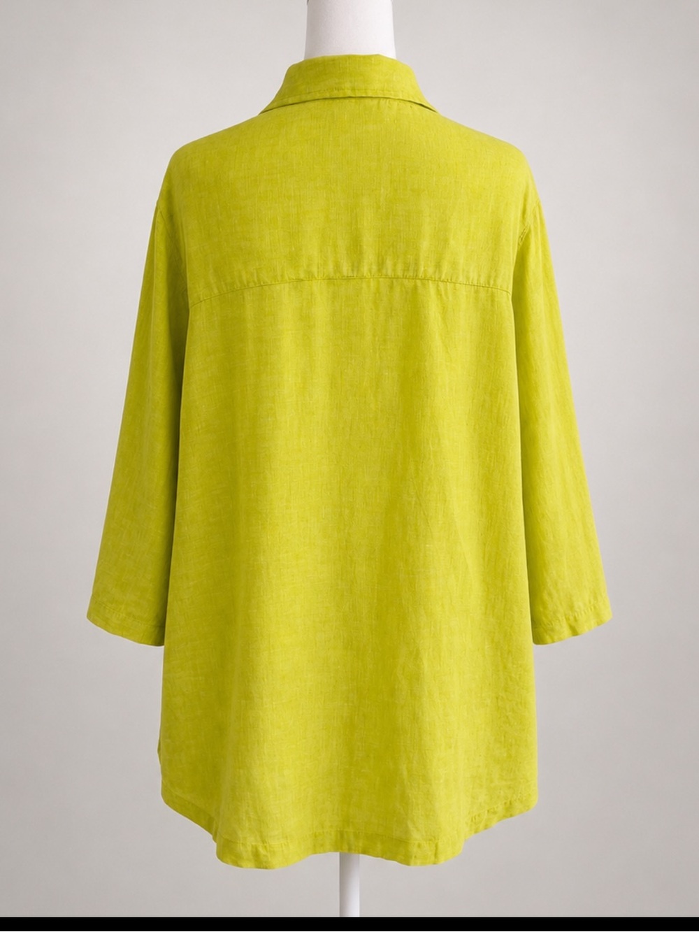 Tahari 100% Linen Lime Green Tunic Blouse 1X Mother-of-Pearl Side Slit Buttons - Picture 5 of 16